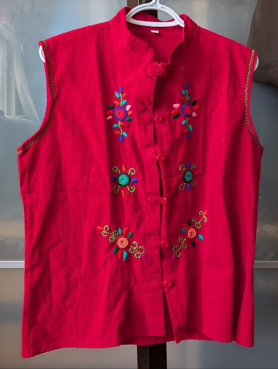Source Unknown Tops - Lovely Red Embroidered Sleeveless Tank Top